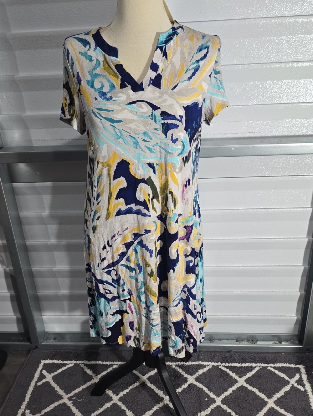 Chico's Multicolor Floral Paisley Print Short Sleeve Midi Dress Size Medium 8/10
